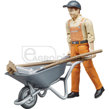 Set figurine, muncitori comunali cu maturi, salopete, sepci, lopeti si carucioare - Bruder [60062130]