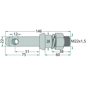 Bolt tirant lateral - cat.1, 22/28x146, filet M22x1,5, 12mm - GRANIT [20012995]