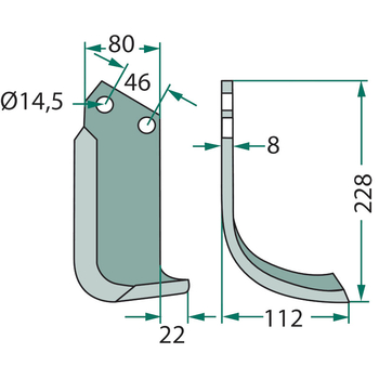 Cutit freza - curbat, dreapta, 228x112x80x8, Ø14,5 - Ferri & Simoni s.a. - GRANIT [180FES-01R]