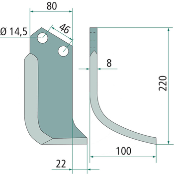 Cutit freza - curbat, dreapta, 220x100x80x8, 14,5 - Breviglieri - GRANIT [18060 0003061D]