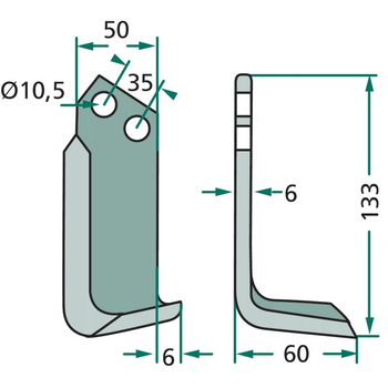 Cutit freza - unghiular, stanga, 133x60x50x6, 10,5 - Breviglieri s.a. - GRANIT [180BRE-13L]