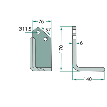 Cutit unghiular - dreapta, 170x140x6 - freza Howard - GRANIT [180HOW-02R]