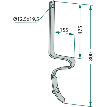 Dinte arc scormonitor urme - 40x10x800, cpl cu brazdar - semanatoare Horsch s.a. - GRANIT [1801209550]