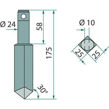 Dinte grapa rotativa - drept, 25x175mm - Falc / Rau - GRANIT [56030 E-23374]