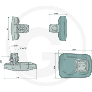 Oglinda - stg/dr, 218x164, ptr tija 18-22mm - tractor Fendt, John Deere, Kramer - GRANIT [65412124]