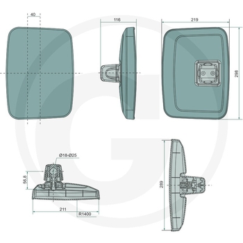 Oglinda - stg/dr, 298x219, ptr tija 18-22mm - tractor Fendt, John Deere, Kramer - GRANIT [65412123]