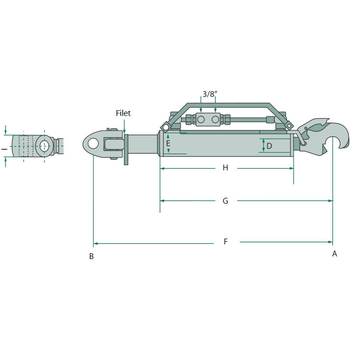 Tirant central hidraulic - carlig-furca, cat.3/3, 666-906mm, 9/12t - GRANIT [20010649G]