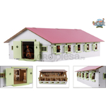 Macheta grajd cai - de lemn, 9 boxe, acoperis roz (620x425x220) - Kids Globe - [600KG610188]